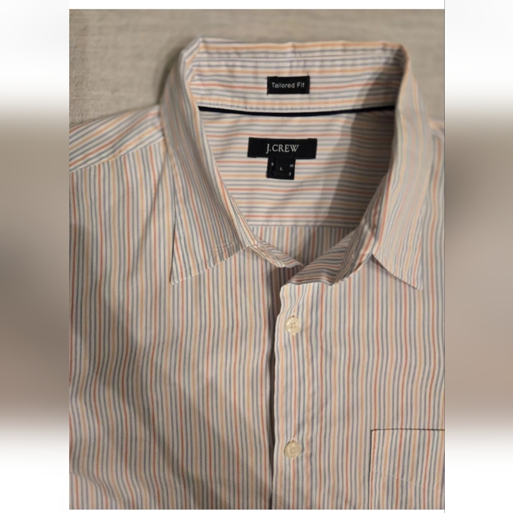 Mens jcrew large button down - blue/orange skinny stripe
